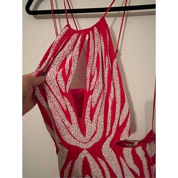 Haute Hippie Red Beaded Twist Back Side Cut Out Asymmetric Hem Dress NEW NWT - Picture 6 of 11